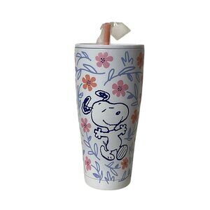 Peanuts Snoopy Floral Print Tumbler With Straw 28 Oz By Zrike Brands